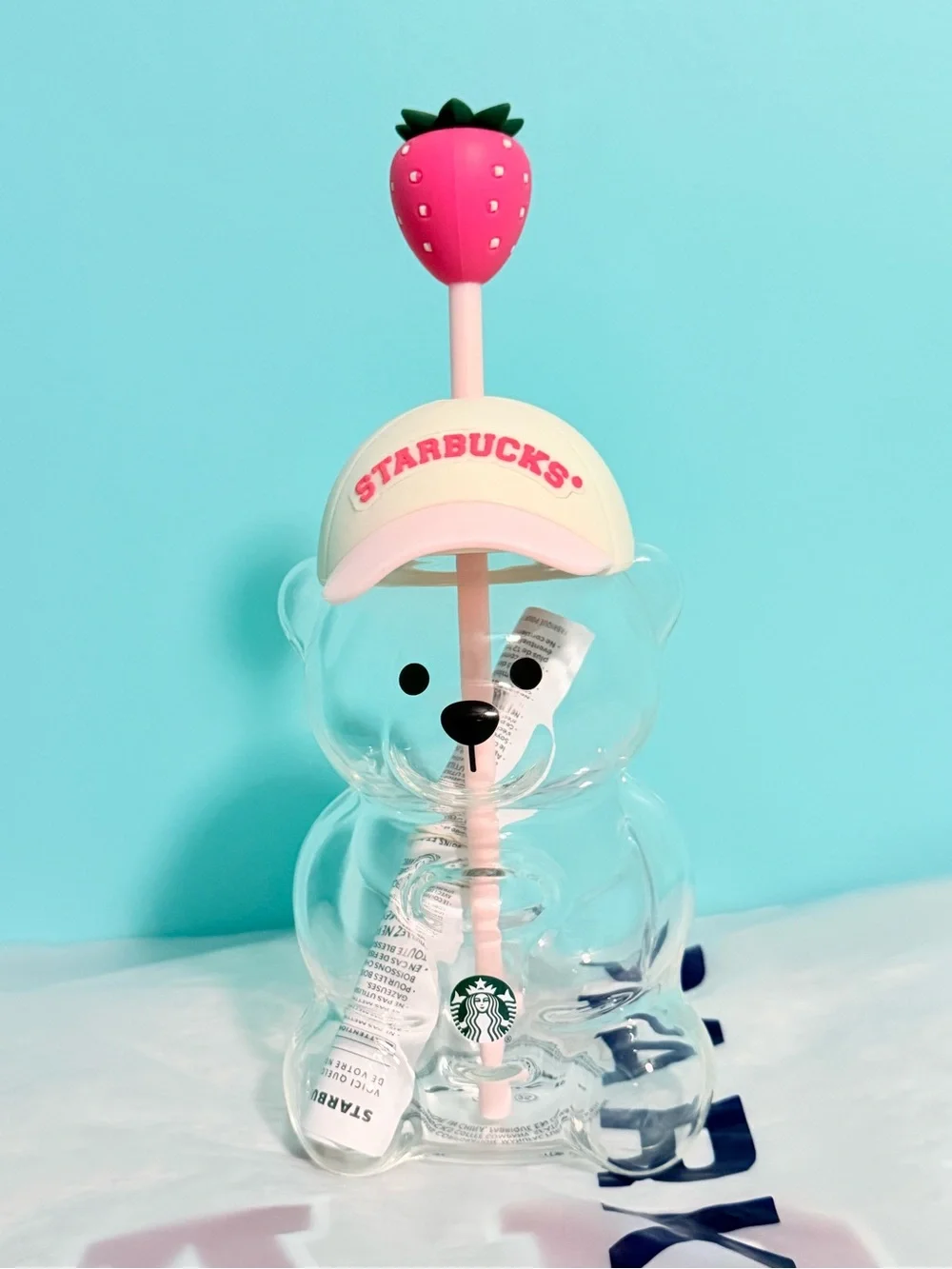 Starbucks Pink Bearista Bottle with Pink Strawberry Straw and Pale Pink Cap